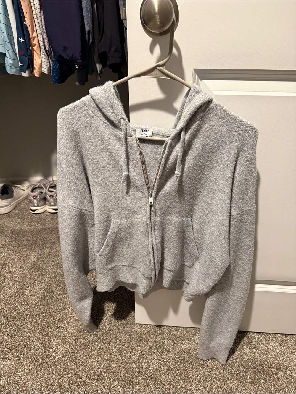 Aritzia TNA sized medium gray wool zip up hoodie sweatshirt